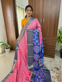 Pochampally Art Silk Saree - Pink with Blue