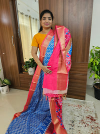 Pochampally Art Silk Saree - Blue with Pink