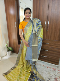 Pochampally Art Silk Saree - Lime Green with Grey