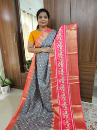 Pochampally Art Silk Saree - Grey with Pink