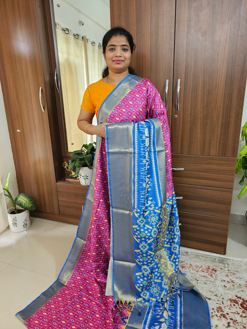 Pochampally Art Silk Saree - Purple with Blue