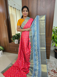 Pochampally Art Silk Saree - Red with Grey