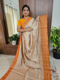 Semi Ghicha with Hand Emboridery Saree - Orange