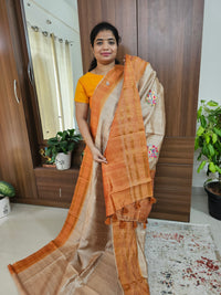 Semi Ghicha with Hand Emboridery Saree - Orange