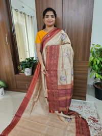 Semi Ghicha with Hand Emboridery Saree - Maroon