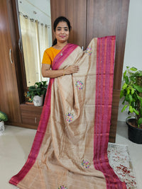 Semi Ghicha with Hand Emboridery Saree - Pink