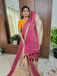 Semi Ghicha with Hand Emboridery Saree - Pink