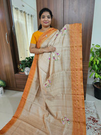 Semi Ghicha with Hand Emboridery Saree - Orange