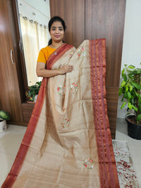 Semi Ghicha with Hand Emboridery Saree - Maroon