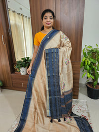 Semi Ghicha with Hand Emboridery Saree - Navy Blue