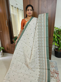 Semi Tussar with Digital Printed Saree - Cream with Green