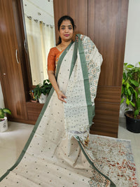 Semi Tussar with Digital Printed Saree - Cream with Green