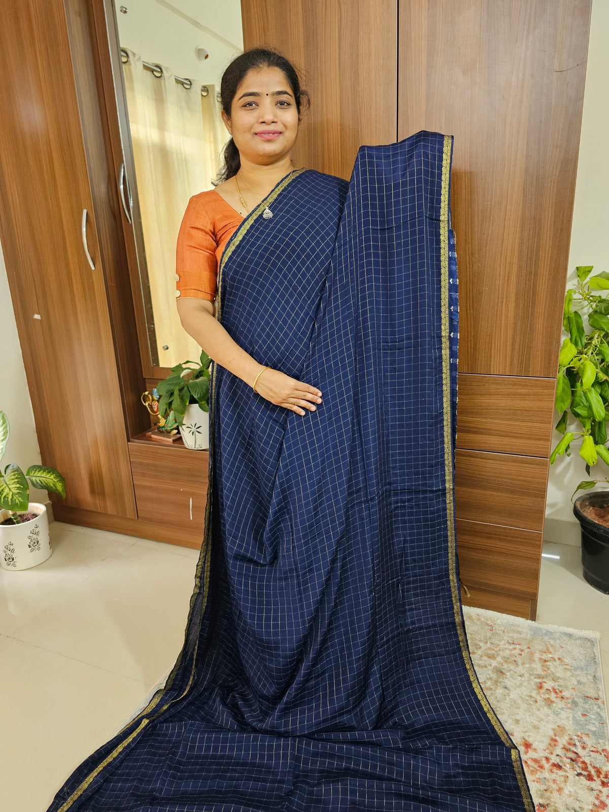 Chiffon Designer Saree - Navy Blue