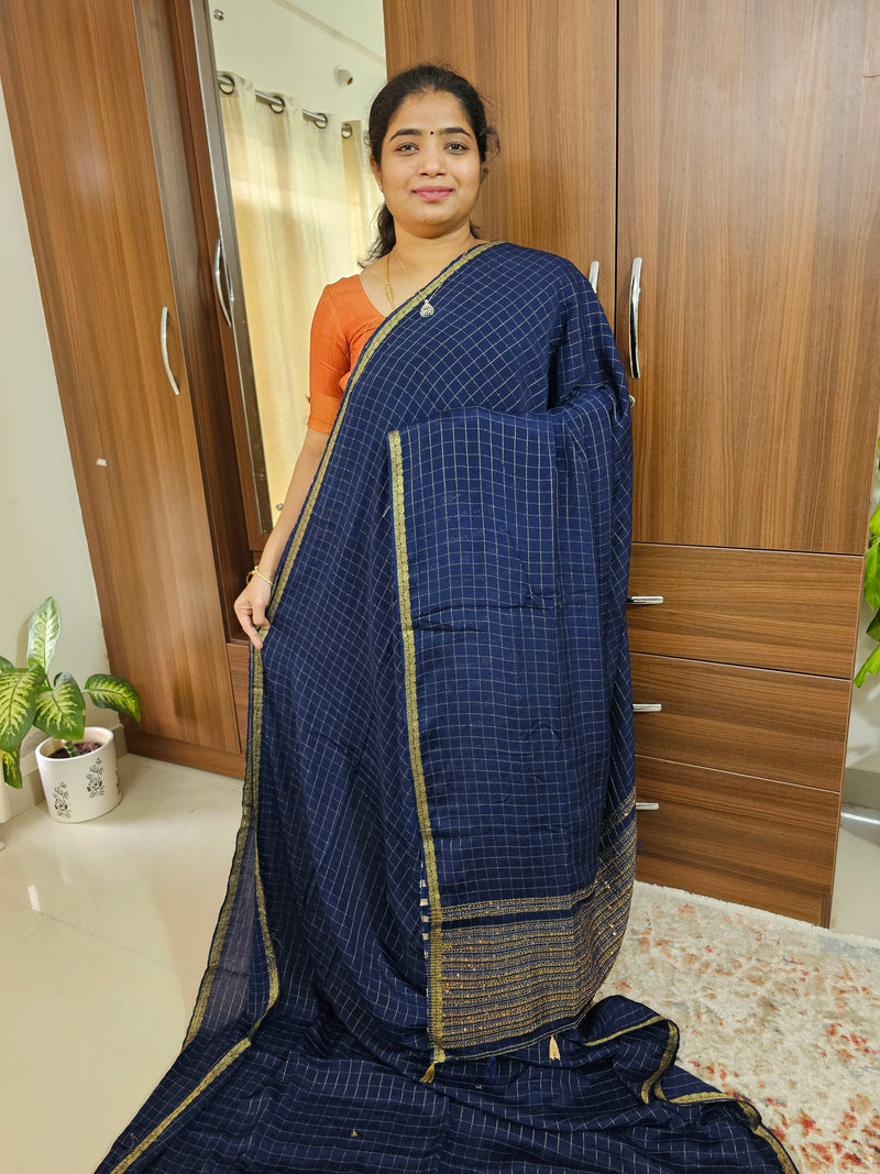 Chiffon Designer Saree - Navy Blue