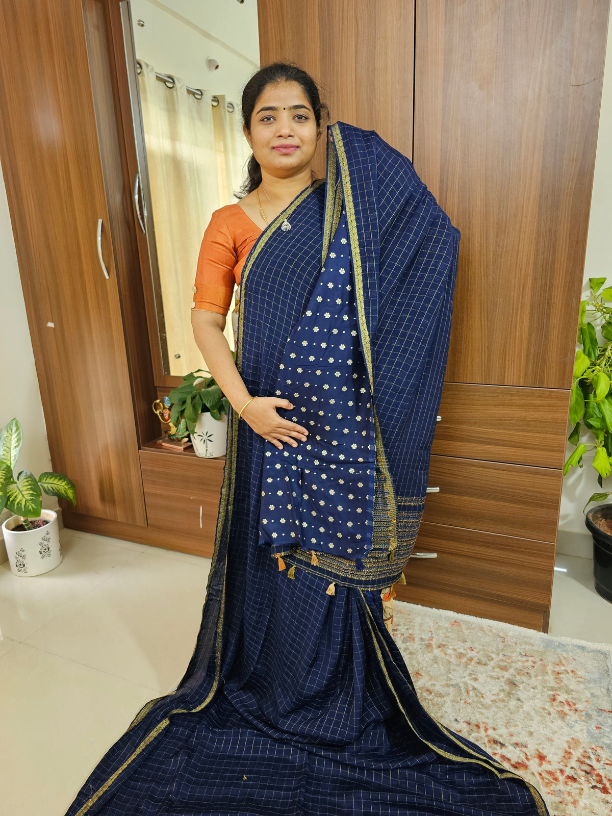 Chiffon Designer Saree - Navy Blue