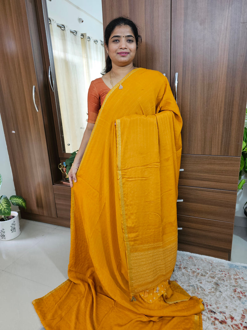 Chiffon Designer Saree - Mustrd Yellow