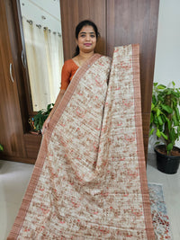 Semi Tussar with Digital Printed Saree - Cream with Brown