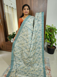 Semi Tussar with Digital Printed Saree -Cream with Sea Green