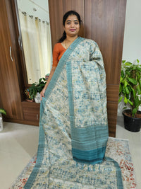 Semi Tussar with Digital Printed Saree -Cream with Sea Green