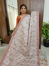 Semi Tussar with Digital Printed Saree -Cream with Onion Pink