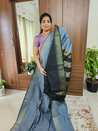 Semi Raw Silk Saree - Grey with Black