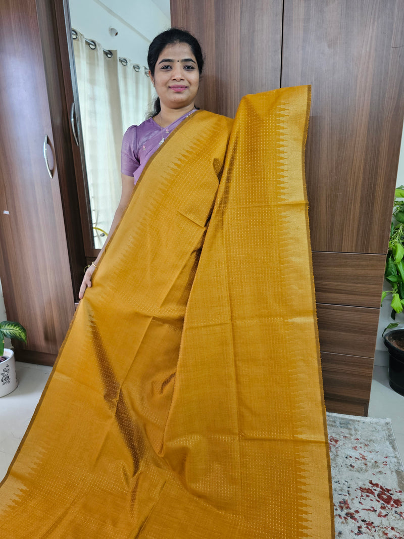 Semi Raw Silk Saree - Golden Yellow with Black