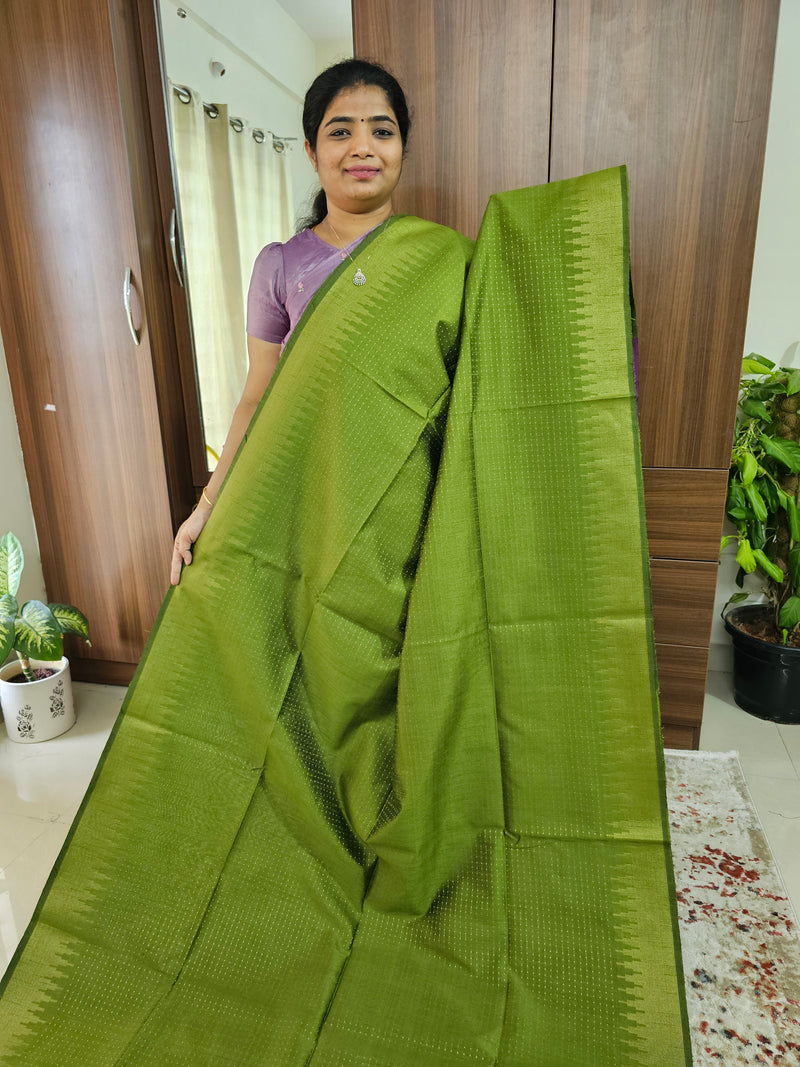 Semi Raw Silk Saree - Green with Pink