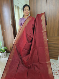 Semi Raw Silk Saree - Dark Maroon with Blue