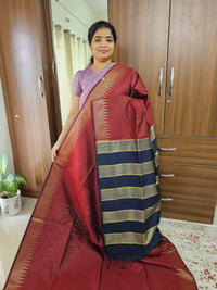 Semi Raw Silk Saree - Dark Maroon with Blue