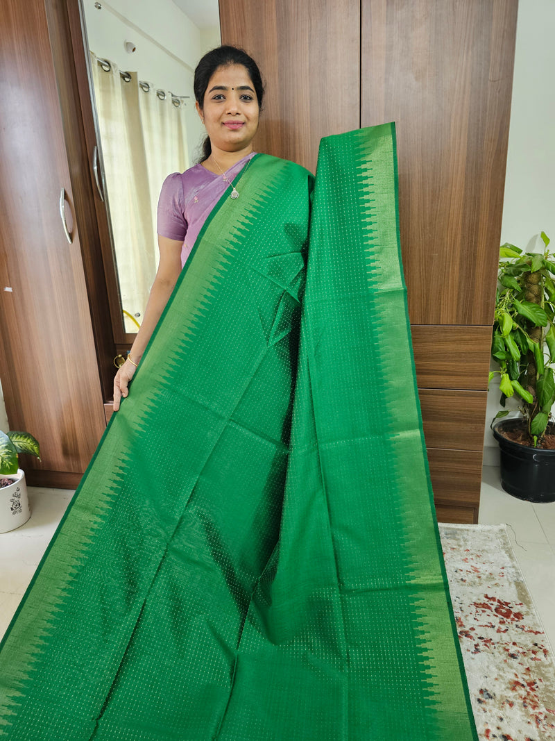 Semi Raw Silk Saree - Dark Green with Black