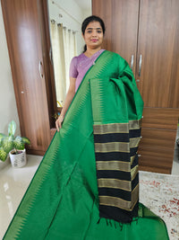 Semi Raw Silk Saree - Dark Green with Black