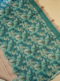 Semi Tussar with Digital Printed Saree - Sea Green