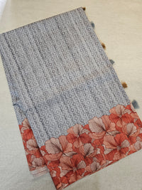 Semi Tussar with Digital Printed Saree - Rust Orange