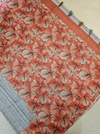 Semi Tussar with Digital Printed Saree - Rust Orange