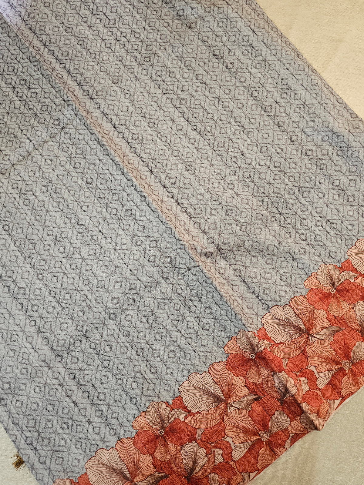 Semi Tussar with Digital Printed Saree - Rust Orange