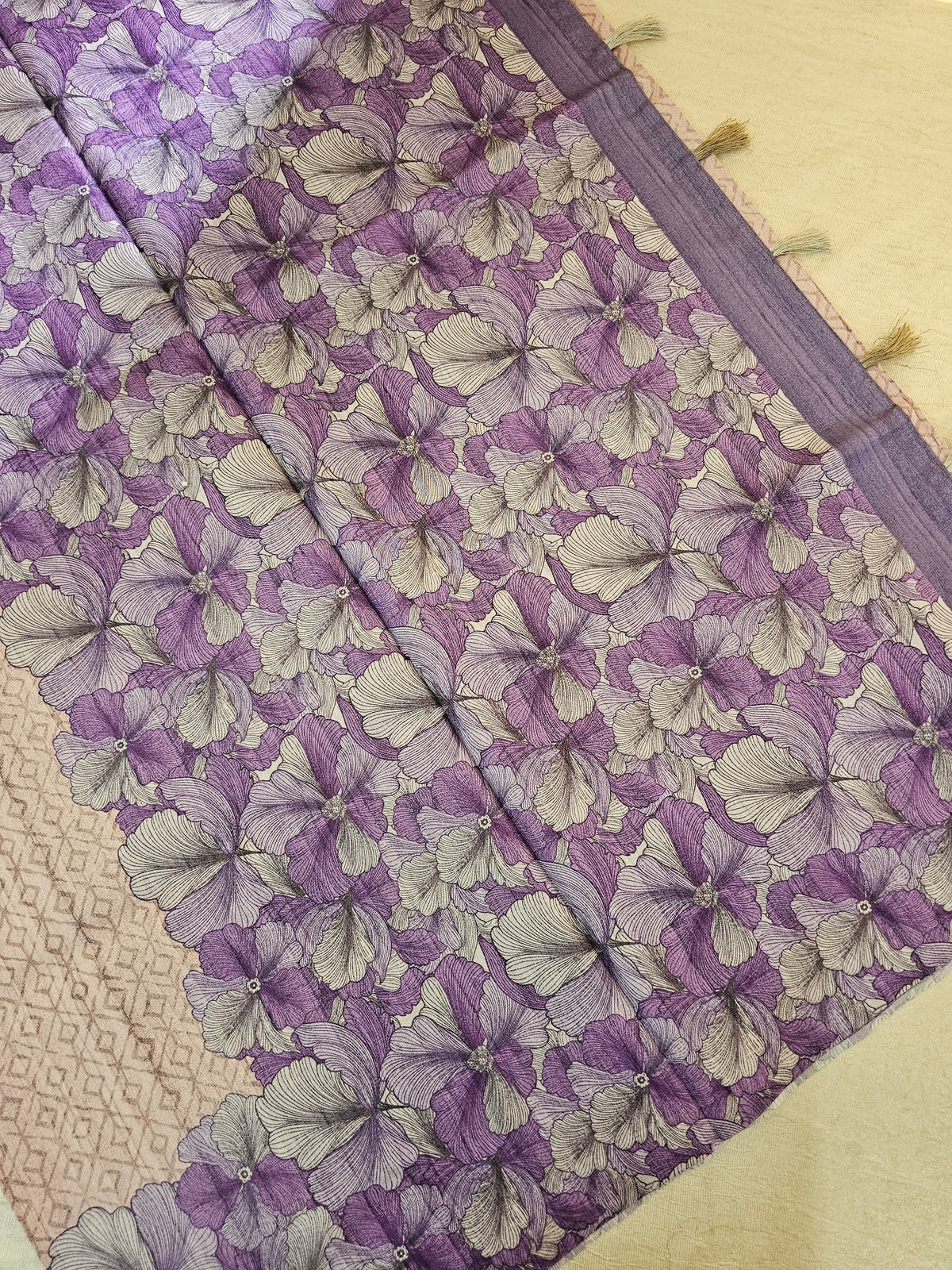 Semi Tussar with Digital Printed Saree - Lavender