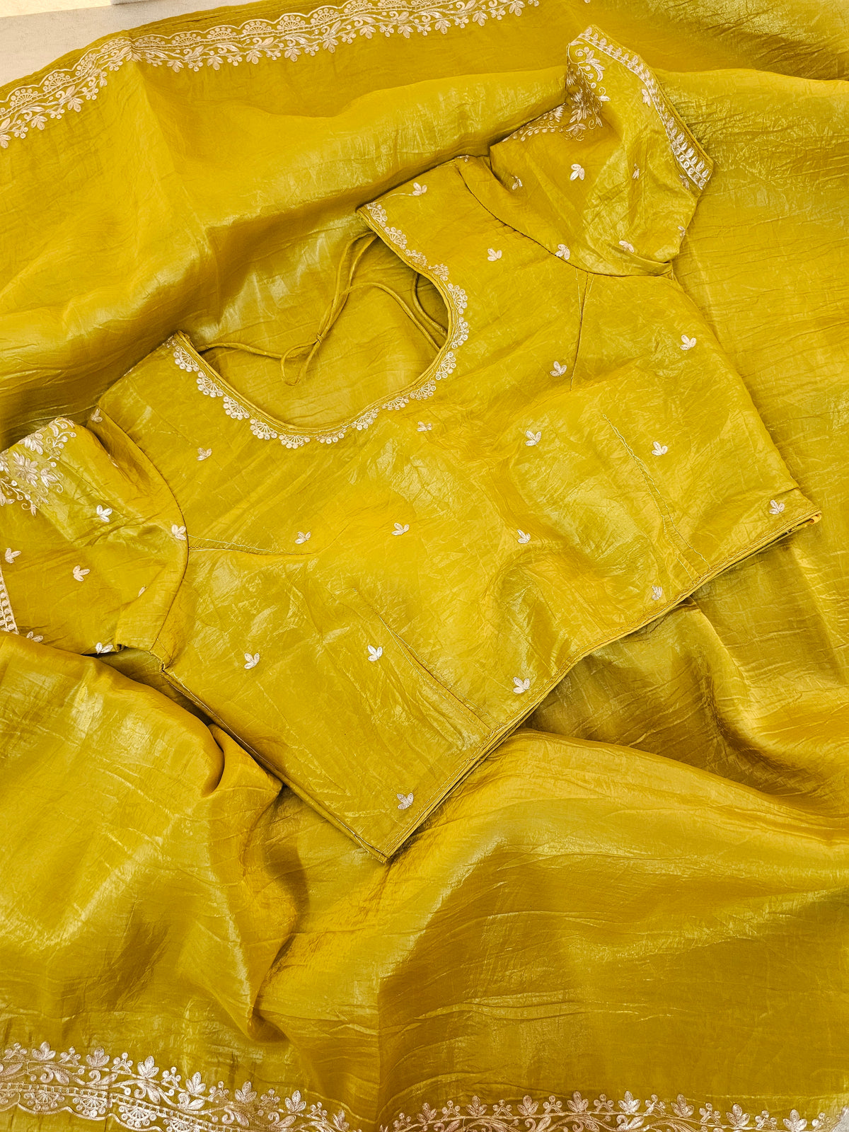 Premium Crushed Designer Soft Saree with Pita Hand Work - Yellow