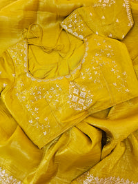 Premium Crushed Designer Soft Saree with Pita Hand Work - Yellow