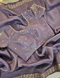 Premium Crushed Designer Soft Saree with Pita Hand Work - Lavender