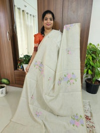 Soft Cotton with Weaving Floral Pattern  - Cream with Lavender