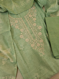 Chanderi with Shibori Print Unstitched Salwar Suit - Sea Green Shade