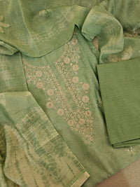 Chanderi with Shibori Print Unstitched Salwar Suit - Sea Green Shade