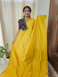 Handwoven Mangalagiri Pattu Saree with Floral Buttas - Yellow with Brown