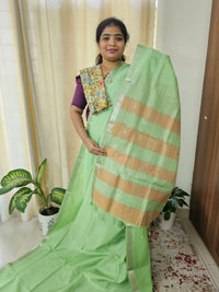 Handwoven Mangalagiri Pattu Saree with Floral Buttas -Green with Beige