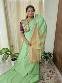 Handwoven Mangalagiri Pattu Saree with Floral Buttas -Green with Beige