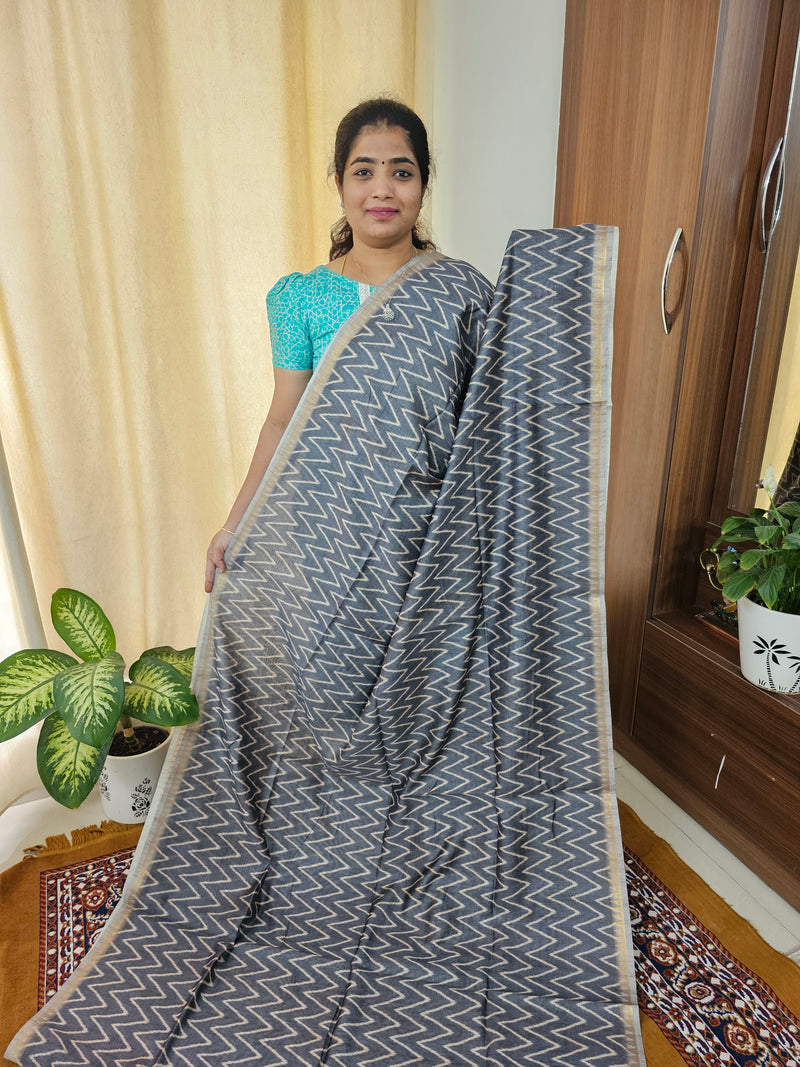 Soft Semi Tussar with Zari Weaving Border - Grey