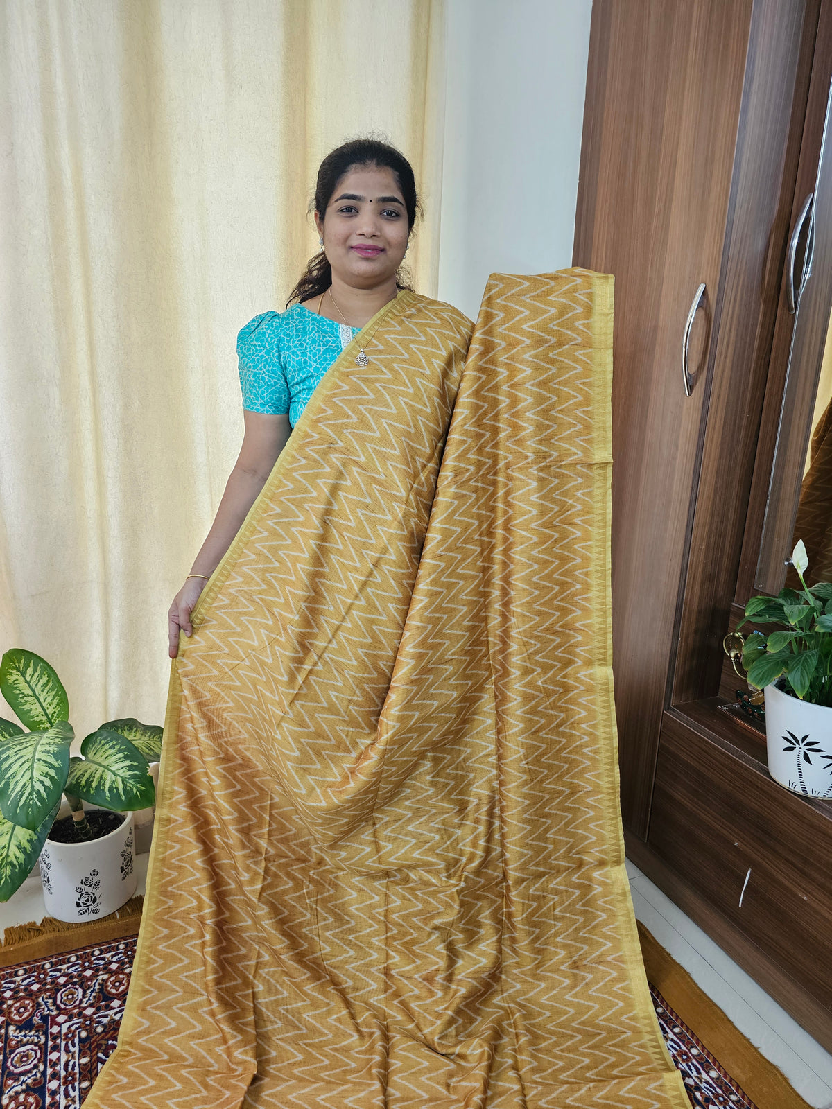 Soft Semi Tussar with Zari Weaving Border - Mustard Yellow