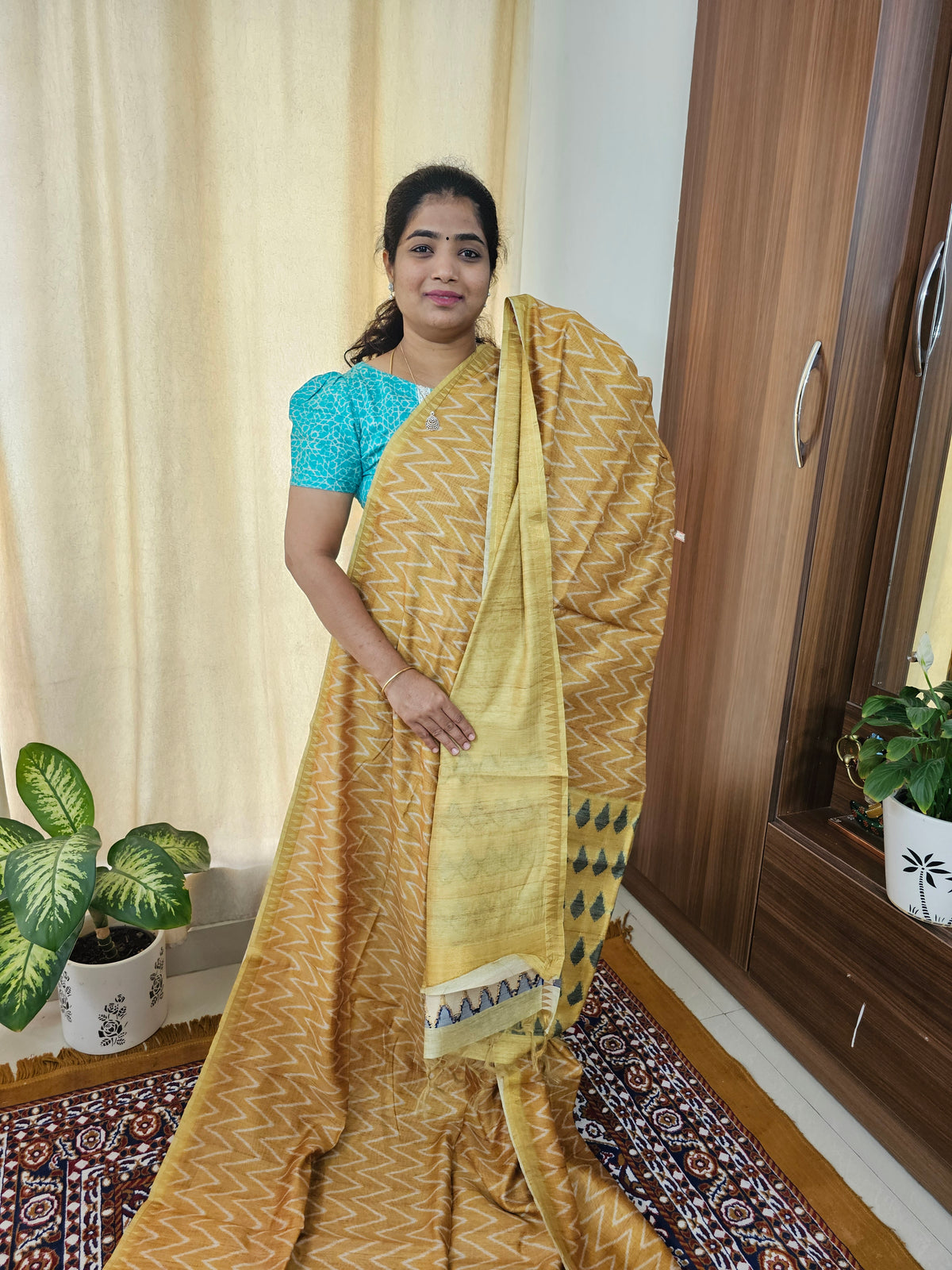 Soft Semi Tussar with Zari Weaving Border - Mustard Yellow