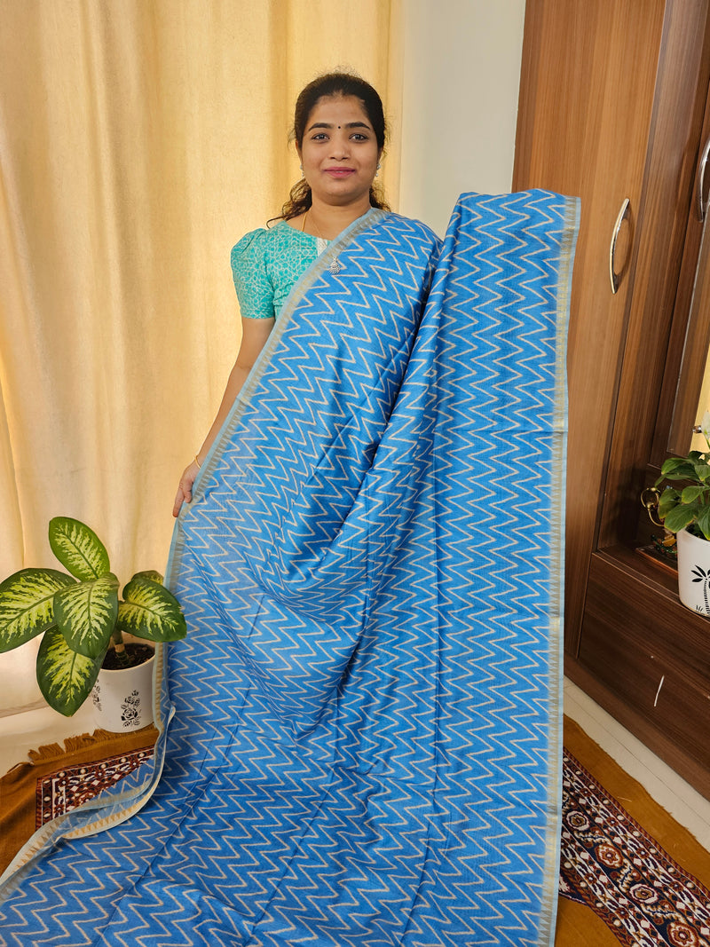 Soft Semi Tussar with Zari Weaving Border - Blue