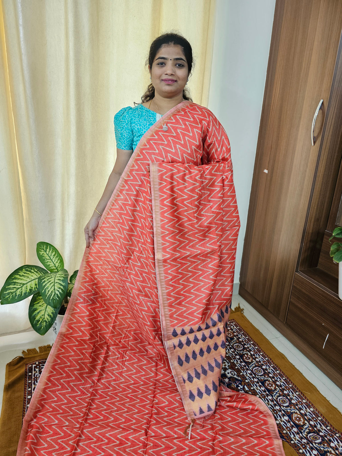 Soft Semi Tussar with Zari Weaving Border - Orange